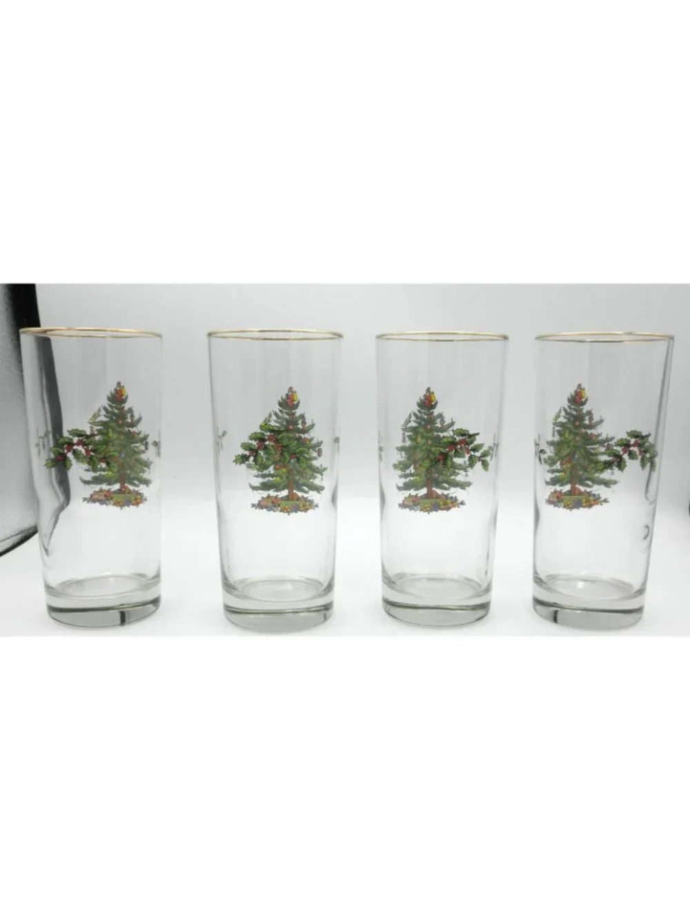 Spode Christmas Tree 15 Ounce High Ball Glasses Set of 4 Pattern Code: SP CHT